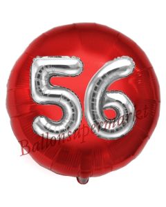 Runder Luftballon Jumbo Zahl 56, rot-silber mit 3D-Effekt zum 56. Geburtstag