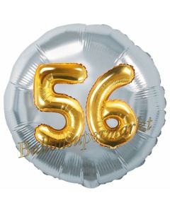 Runder Luftballon Jumbo Zahl 56, silber-gold mit 3D-Effekt zum 56. Geburtstag