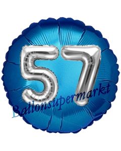 Runder Luftballon Jumbo Zahl 57, blau-silber mit 3D-Effekt zum 57. Geburtstag