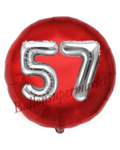 Runder Luftballon Jumbo Zahl 57, rot-silber mit 3D-Effekt zum 57. Geburtstag
