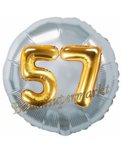Runder Luftballon Jumbo Zahl 57, silber-gold mit 3D-Effekt zum 57. Geburtstag