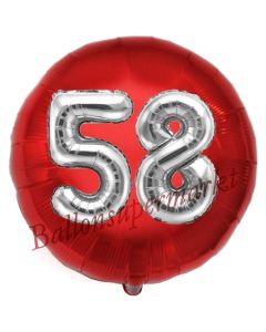 Runder Luftballon Jumbo Zahl 58, rot-silber mit 3D-Effekt zum 58. Geburtstag