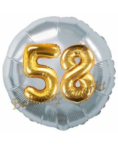 Runder Luftballon Jumbo Zahl 58, silber-gold mit 3D-Effekt zum 58. Geburtstag