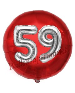 Runder Luftballon Jumbo Zahl 59, rot-silber mit 3D-Effekt zum 59. Geburtstag