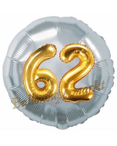Runder Luftballon Jumbo Zahl 62, silber-gold mit 3D-Effekt zum 62. Geburtstag