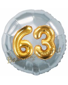 Runder Luftballon Jumbo Zahl 63, silber-gold mit 3D-Effekt zum 63. Geburtstag