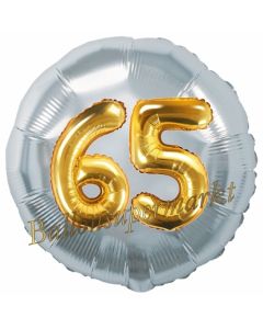 Runder Luftballon Jumbo Zahl 65, silber-gold mit 3D-Effekt zum 65. Geburtstag