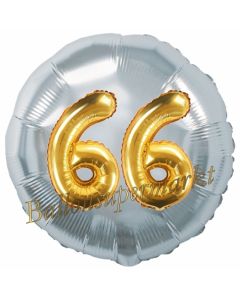 Runder Luftballon Jumbo Zahl 66, silber-gold mit 3D-Effekt zum 66. Geburtstag