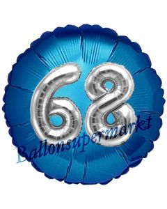 Runder Luftballon Jumbo Zahl 68, blau-silber mit 3D-Effekt zum 68. Geburtstag