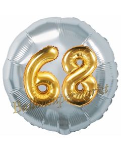 Runder Luftballon Jumbo Zahl 68, silber-gold mit 3D-Effekt zum 68. Geburtstag