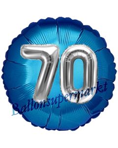 Runder Luftballon Jumbo Zahl 70, blau-silber mit 3D-Effekt zum 70. Geburtstag