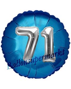 Runder Luftballon Jumbo Zahl 71, blau-silber mit 3D-Effekt zum 71. Geburtstag
