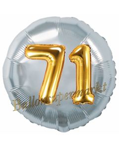 Runder Luftballon Jumbo Zahl 71, silber-gold mit 3D-Effekt zum 71. Geburtstag