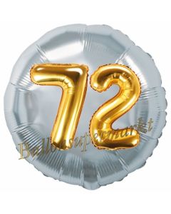 Runder Luftballon Jumbo Zahl 72, silber-gold mit 3D-Effekt zum 72. Geburtstag