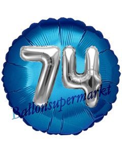 Runder Luftballon Jumbo Zahl 74, blau-silber mit 3D-Effekt zum 74. Geburtstag