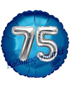 Runder Luftballon Jumbo Zahl 75, blau-silber mit 3D-Effekt zum 75. Geburtstag