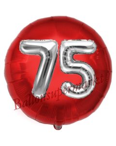 Runder Luftballon Jumbo Zahl 75, rot-silber mit 3D-Effekt zum 75. Geburtstag