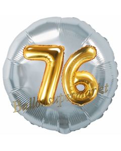 Runder Luftballon Jumbo Zahl 76, silber-gold mit 3D-Effekt zum 76. Geburtstag
