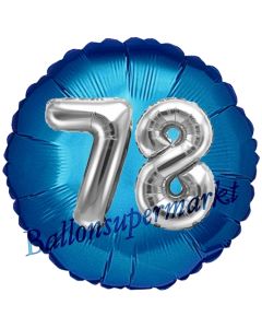 Runder Luftballon Jumbo Zahl 78, blau-silber mit 3D-Effekt zum 78. Geburtstag