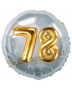 Runder Luftballon Jumbo Zahl 78, silber-gold mit 3D-Effekt zum 78. Geburtstag