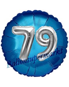 Runder Luftballon Jumbo Zahl 79, blau-silber mit 3D-Effekt zum 79. Geburtstag