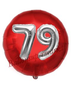 Runder Luftballon Jumbo Zahl 79, rot-silber mit 3D-Effekt zum 79. Geburtstag