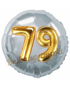 Runder Luftballon Jumbo Zahl 79, silber-gold mit 3D-Effekt zum 79. Geburtstag
