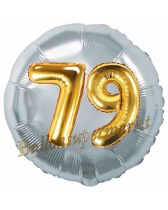 Runder Luftballon Jumbo Zahl 79, silber-gold mit 3D-Effekt zum 79. Geburtstag