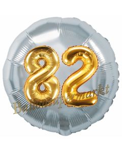Runder Luftballon Jumbo Zahl 82, silber-gold mit 3D-Effekt zum 82. Geburtstag