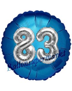 Runder Luftballon Jumbo Zahl 83, blau-silber mit 3D-Effekt zum 83. Geburtstag