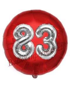 Runder Luftballon Jumbo Zahl 83, rot-silber mit 3D-Effekt zum 83. Geburtstag