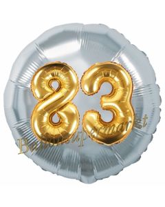 Runder Luftballon Jumbo Zahl 83, silber-gold mit 3D-Effekt zum 83. Geburtstag