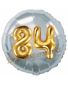 Runder Luftballon Jumbo Zahl 84, silber-gold mit 3D-Effekt zum 84. Geburtstag