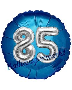 Runder Luftballon Jumbo Zahl 85, blau-silber mit 3D-Effekt zum 85. Geburtstag