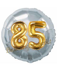 Runder Luftballon Jumbo Zahl 85, silber-gold mit 3D-Effekt zum 85. Geburtstag