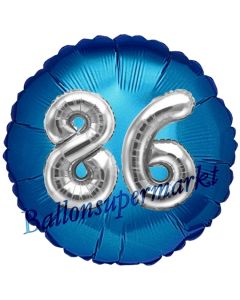 Runder Luftballon Jumbo Zahl 86, blau-silber mit 3D-Effekt zum 86. Geburtstag