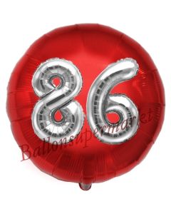 Runder Luftballon Jumbo Zahl 86, rot-silber mit 3D-Effekt zum 86. Geburtstag