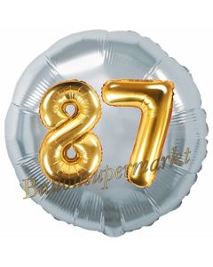 Runder Luftballon Jumbo Zahl 87, silber-gold mit 3D-Effekt zum 87. Geburtstag
