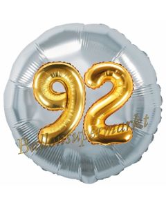 Runder Luftballon Jumbo Zahl 92, silber-gold mit 3D-Effekt zum 92. Geburtstag