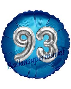 Runder Luftballon Jumbo Zahl 93, blau-silber mit 3D-Effekt zum 93. Geburtstag