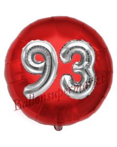 Runder Luftballon Jumbo Zahl 93, rot-silber mit 3D-Effekt zum 93. Geburtstag