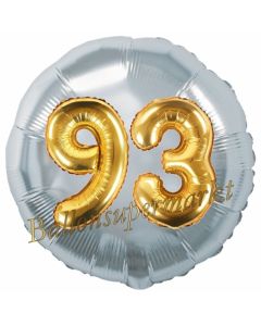 Runder Luftballon Jumbo Zahl 93, silber-gold mit 3D-Effekt zum 93. Geburtstag
