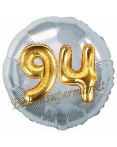 Runder Luftballon Jumbo Zahl 94, silber-gold mit 3D-Effekt zum 94. Geburtstag