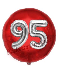 Runder Luftballon Jumbo Zahl 95, rot-silber mit 3D-Effekt zum 95. Geburtstag
