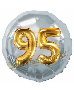 Runder Luftballon Jumbo Zahl 95, silber-gold mit 3D-Effekt zum 95. Geburtstag