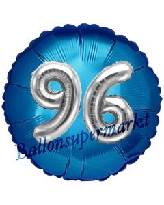 Runder Luftballon Jumbo Zahl 96, blau-silber mit 3D-Effekt zum 96. Geburtstag
