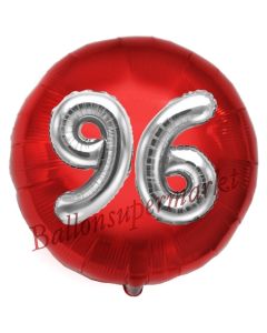 Runder Luftballon Jumbo Zahl 96, rot-silber mit 3D-Effekt zum 96. Geburtstag