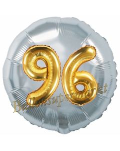 Runder Luftballon Jumbo Zahl 96, silber-gold mit 3D-Effekt zum 96. Geburtstag