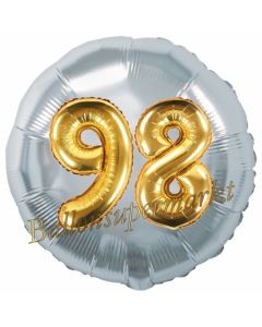 Runder Luftballon Jumbo Zahl 98, silber-gold mit 3D-Effekt zum 98. Geburtstag