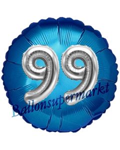 Runder Luftballon Jumbo Zahl 99, blau-silber mit 3D-Effekt zum 99. Geburtstag